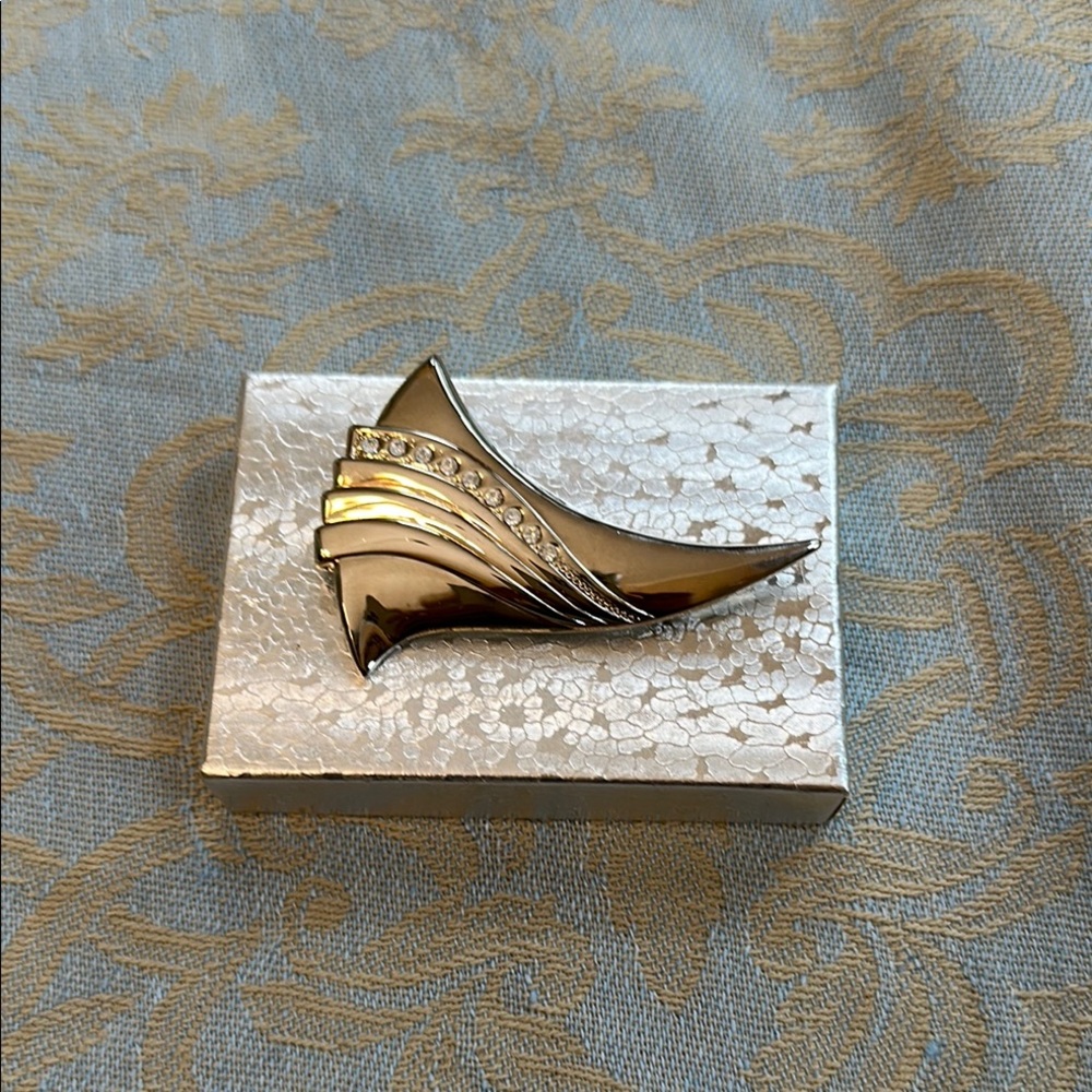 Vintage Silver Brooch with Crystal Accents